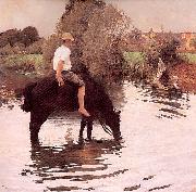 Muenier, Jules-Alexis Young Peasant Taking his Horse to the Watering Hole oil painting on canvas